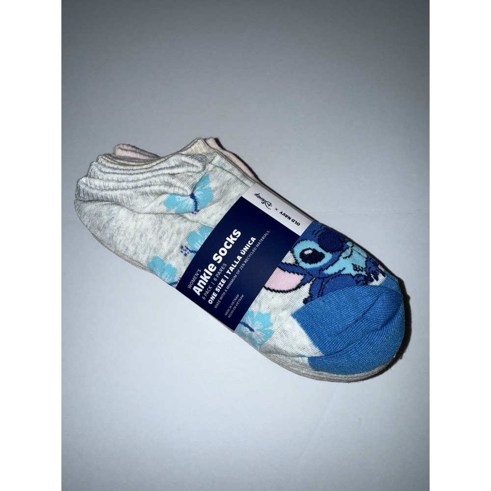 Disney Stitch Women Ankle Socks 6-Pack One Size Low Cut Old Navy Multi-Color NWT